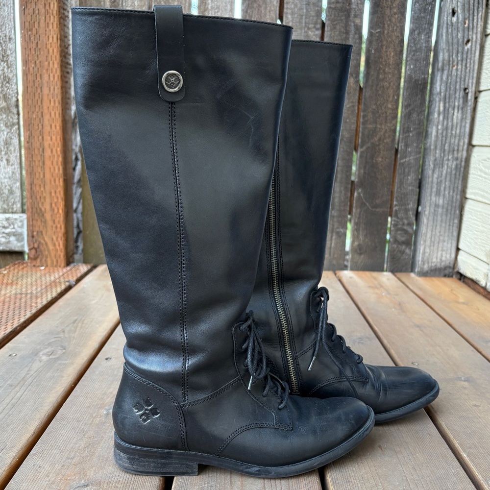 Patricia Nash Cavallo Tall Calfskin Leather Riding Boots In Black Sz 7M